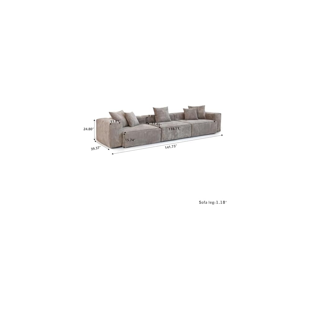JACH 142" Sectional Couch Sofa with 5 Pillows, Corduroy Modular Sectional Couch, Cushion Covers Removable, Soft Sofas Couches for Living Room, Office, Apartment, Light Brown