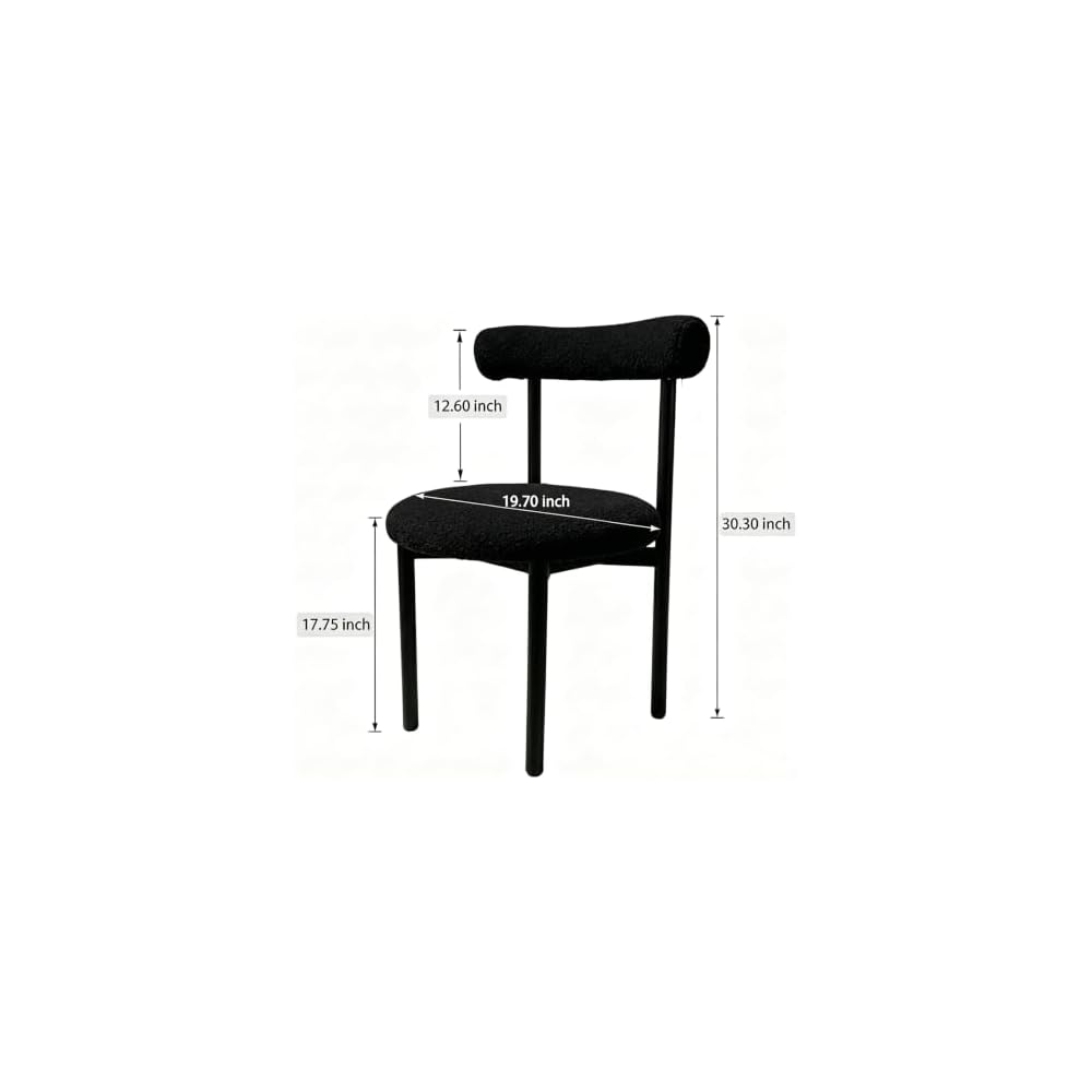 Black Vanity Chair, Boucle Desk Chair with Back for Bedroom