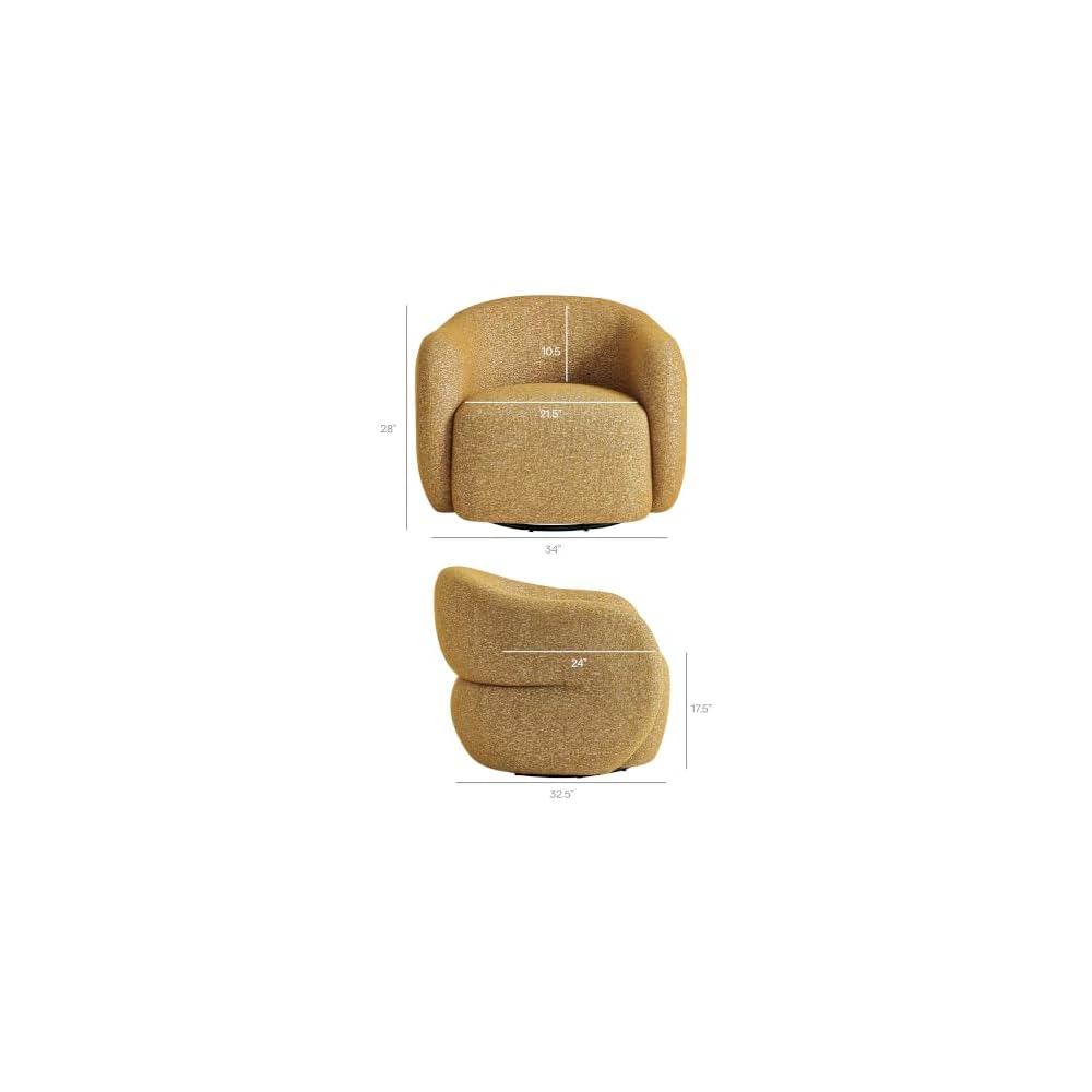 Modway Selby Textured Fabric Swivel Accent Chair with Curved Back in Mustard