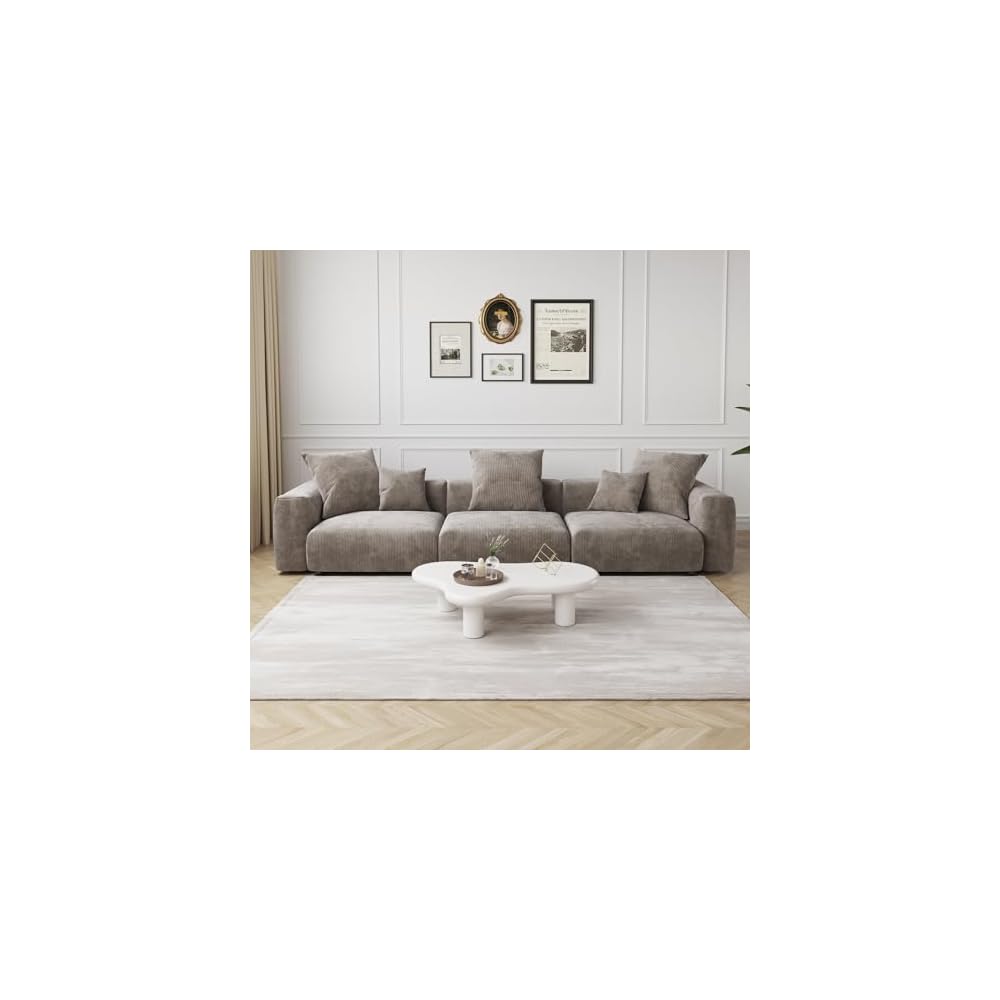 JACH 142" Sectional Couch Sofa with 5 Pillows, Corduroy Modular Sectional Couch, Cushion Covers Removable, Soft Sofas Couches for Living Room, Office, Apartment, Light Brown