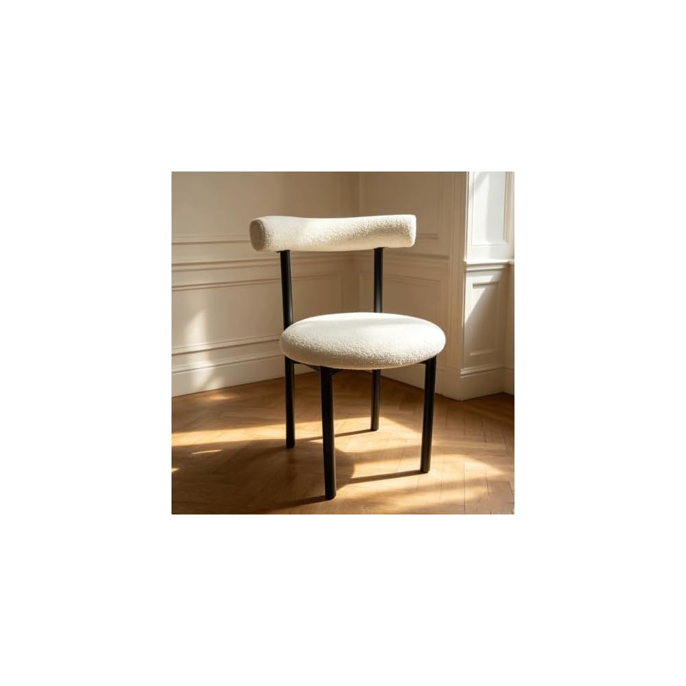 Black Vanity Chair, Boucle Desk Chair with Back for Bedroom