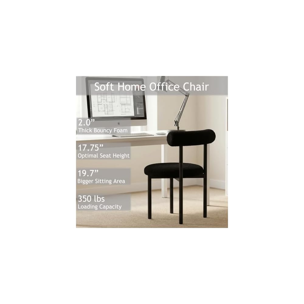 Black Vanity Chair, Boucle Desk Chair with Back for Bedroom