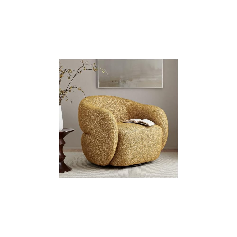 Modway Selby Textured Fabric Swivel Accent Chair with Curved Back in Mustard