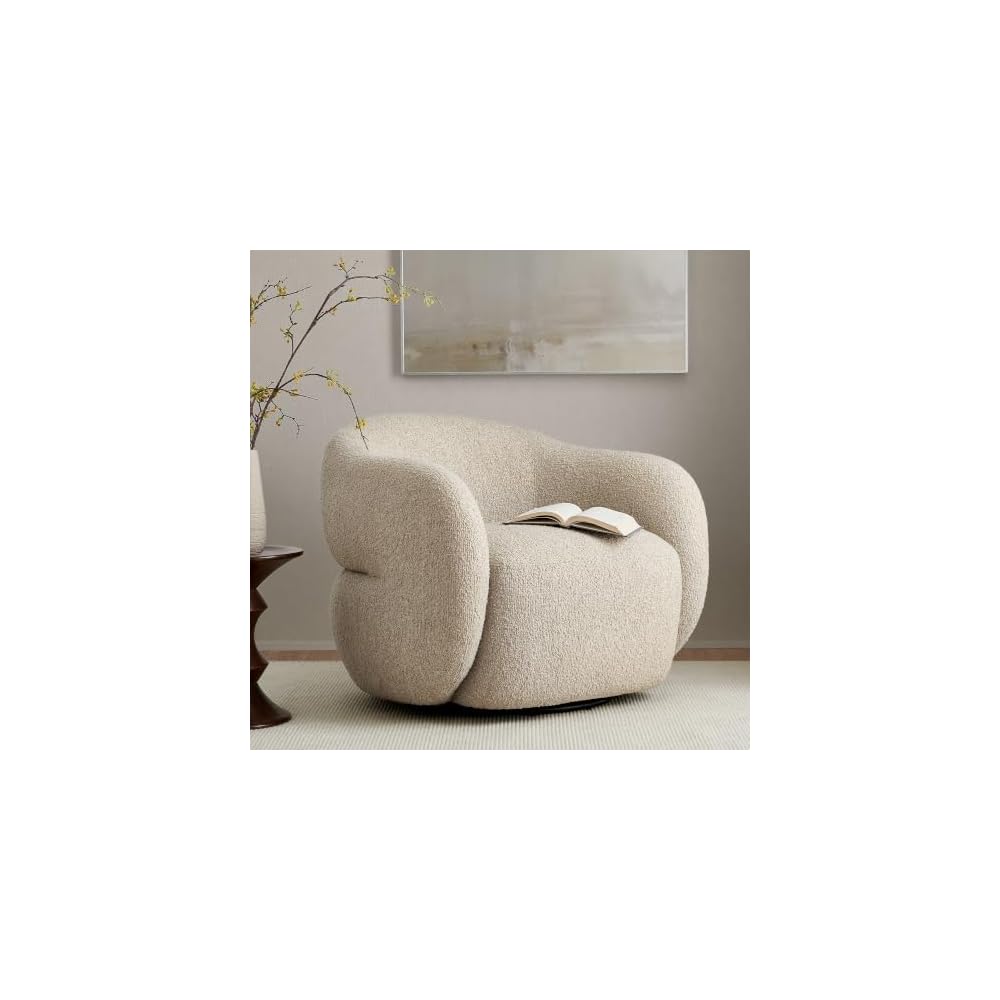 Modway Selby Textured Fabric Swivel Accent Chair with Curved Back in Mustard