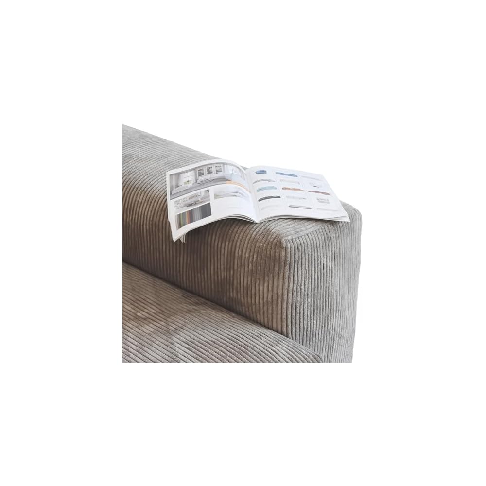 JACH 142" Sectional Couch Sofa with 5 Pillows, Corduroy Modular Sectional Couch, Cushion Covers Removable, Soft Sofas Couches for Living Room, Office, Apartment, Light Brown