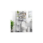 Kalrin 8-Tier Over The Toilet Storage with Side Rack, Over Toilet Storage Rack with Adjustable Shelf & Drain Basket, Freestanding Bathroom Organizer for Balcony, Laundry (Modern Grey)