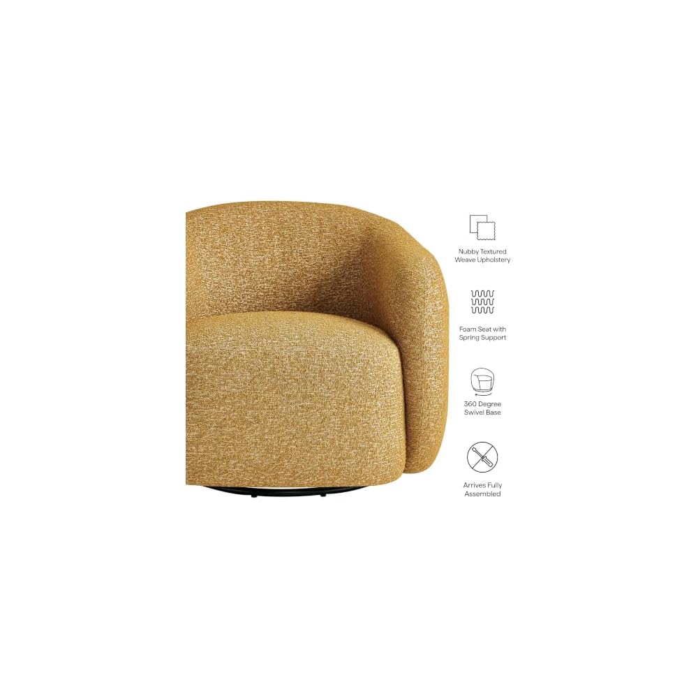 Modway Selby Textured Fabric Swivel Accent Chair with Curved Back in Mustard