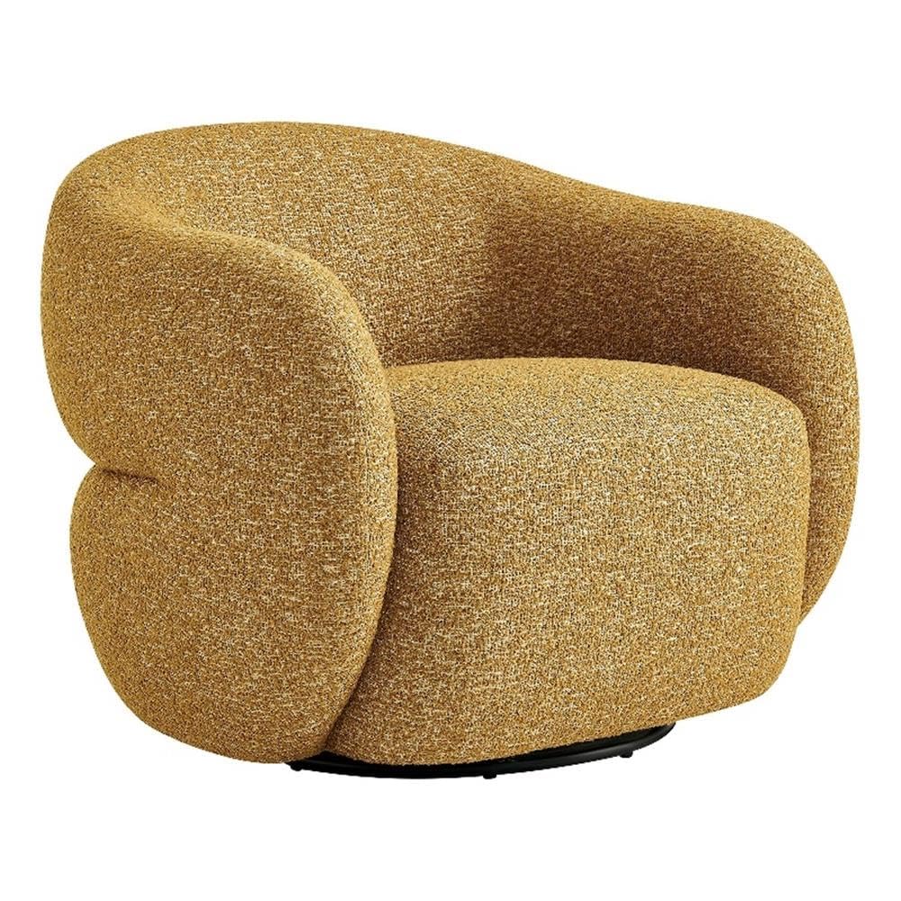 Modway Selby Textured Fabric Swivel Accent Chair with Curved Back in Mustard