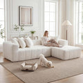 108 Inch Oversized Modular Sectional Sofa, L-Shaped Floor Couch with Extra Deep Seats, Modern Minimalist Upholstered Sofa, No Assembly Sofa Couch for Living Room, Bedroom, Apartment (Right-White)