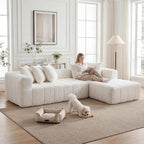 108 Inch Oversized Modular Sectional Sofa, L-Shaped Floor Couch with Extra Deep Seats, Modern Minimalist Upholstered Sofa, No Assembly Sofa Couch for Living Room, Bedroom, Apartment (Right-White)