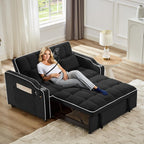 Sleeper Sofa Couch Bed with Phone Holder, Modern 3-in-1 Convertible Velvet Pull Out Loveseat Futon Sofa with USB & Type C Port & Cup Holder for Living Room Bedroom Office