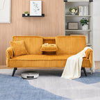 72'' Futon Sofa Bed,Convertible Sleeper Couch with Adjustable Backrest,Corduroy Comfortable Double Couple Lounge Chair,With a Pillow and Cup Holder,Ldeal for Small Spaces,Living Rooms (Orange)