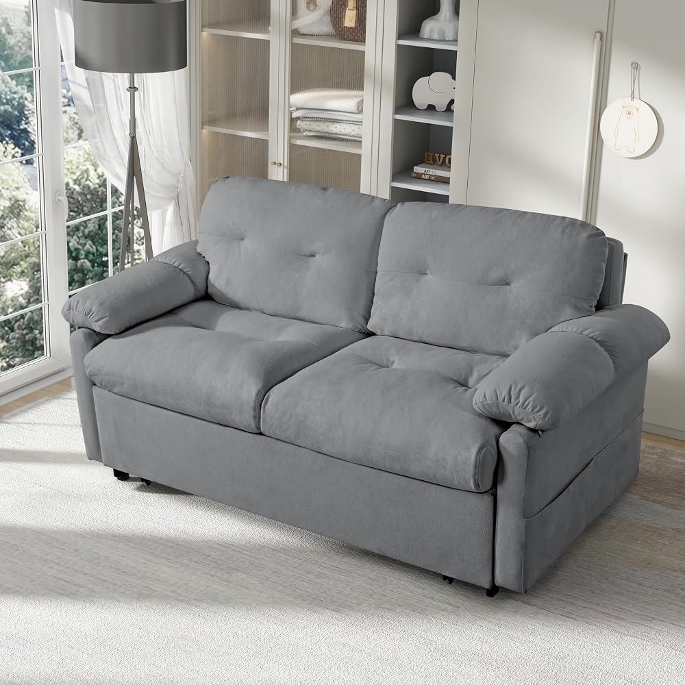 71.7" Convertible Pull Out Sofa Bed Queen Size, 3-in-1 Chenille Loveseat Sofa Couch with Storage, Sleeper Couch for Living Room, Bedroom, Apartment, Office, Small Spaces,Gray